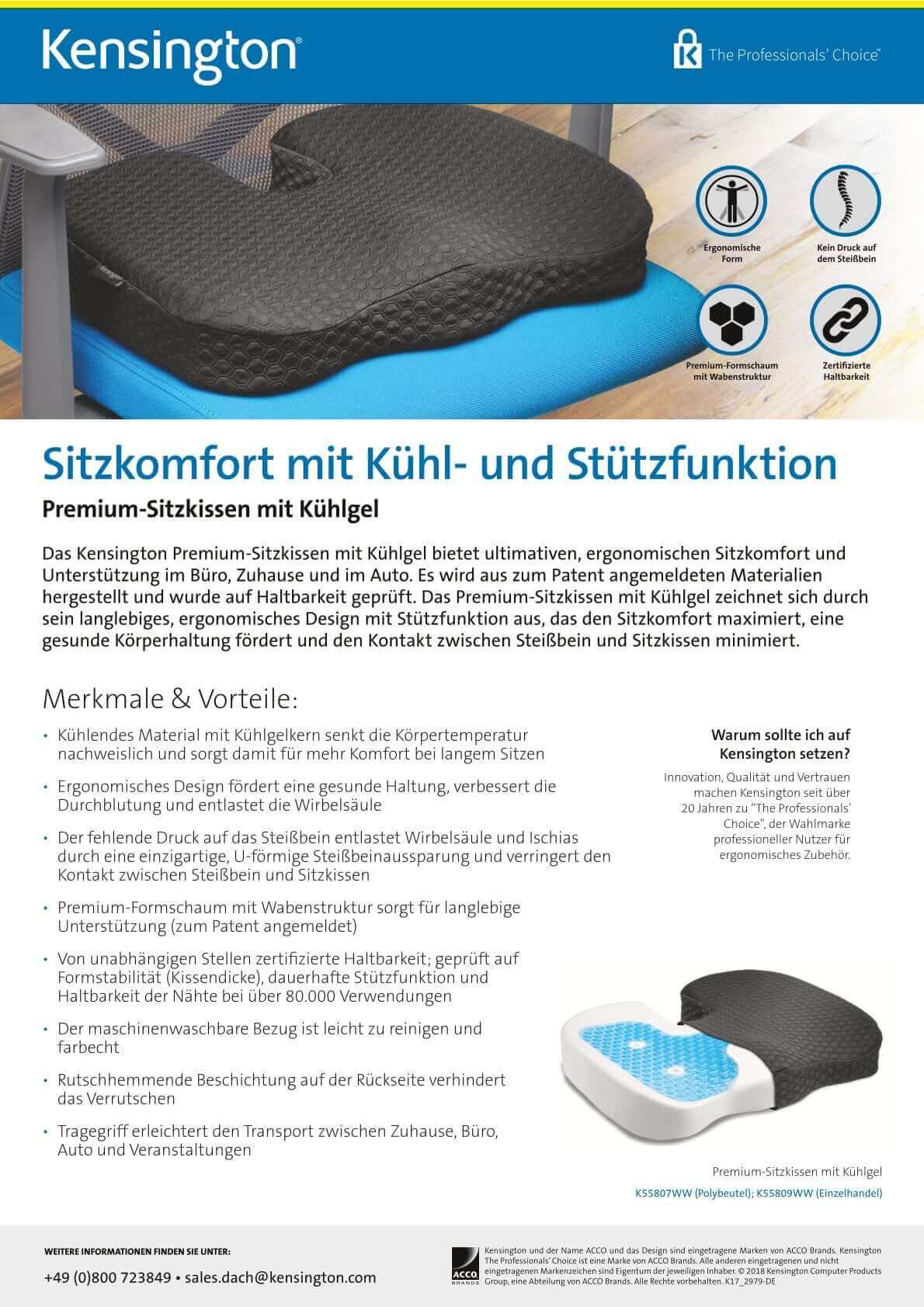Leitz Acco Brands Kensington Premium-Sitzkissen mit Kühlgel - Bürowelten.eu