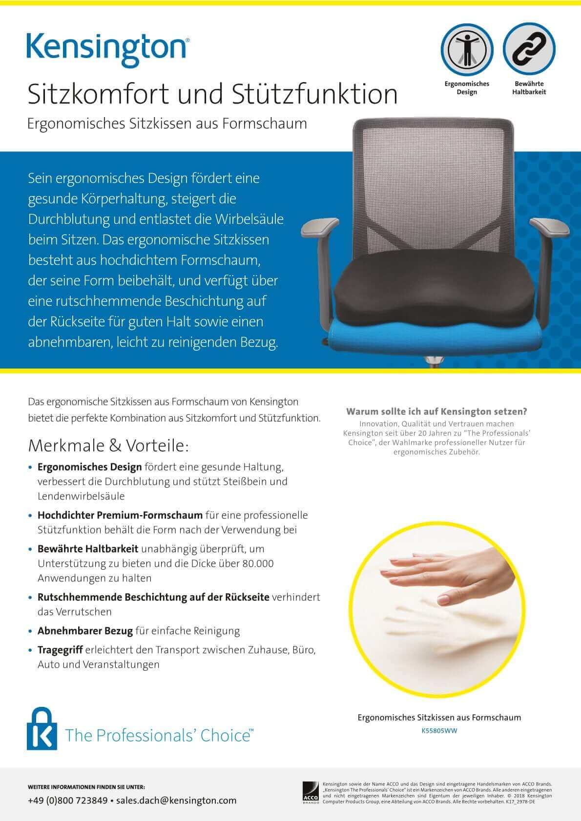 Leitz Acco Brands Kensington Ergonomisches Sitzkissen aus Formschaum - Bürowelten.eu