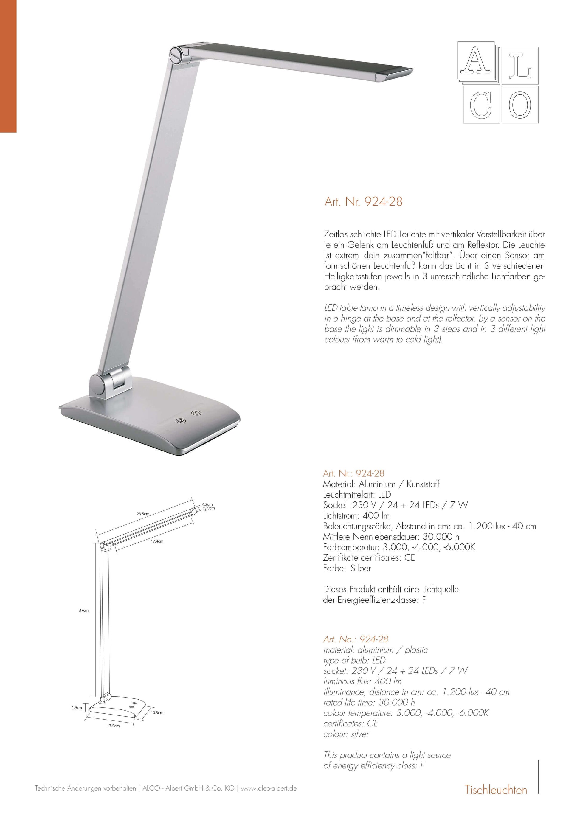 ALCO LED-Schreibtischleuchte 924 - Bürowelten.eu